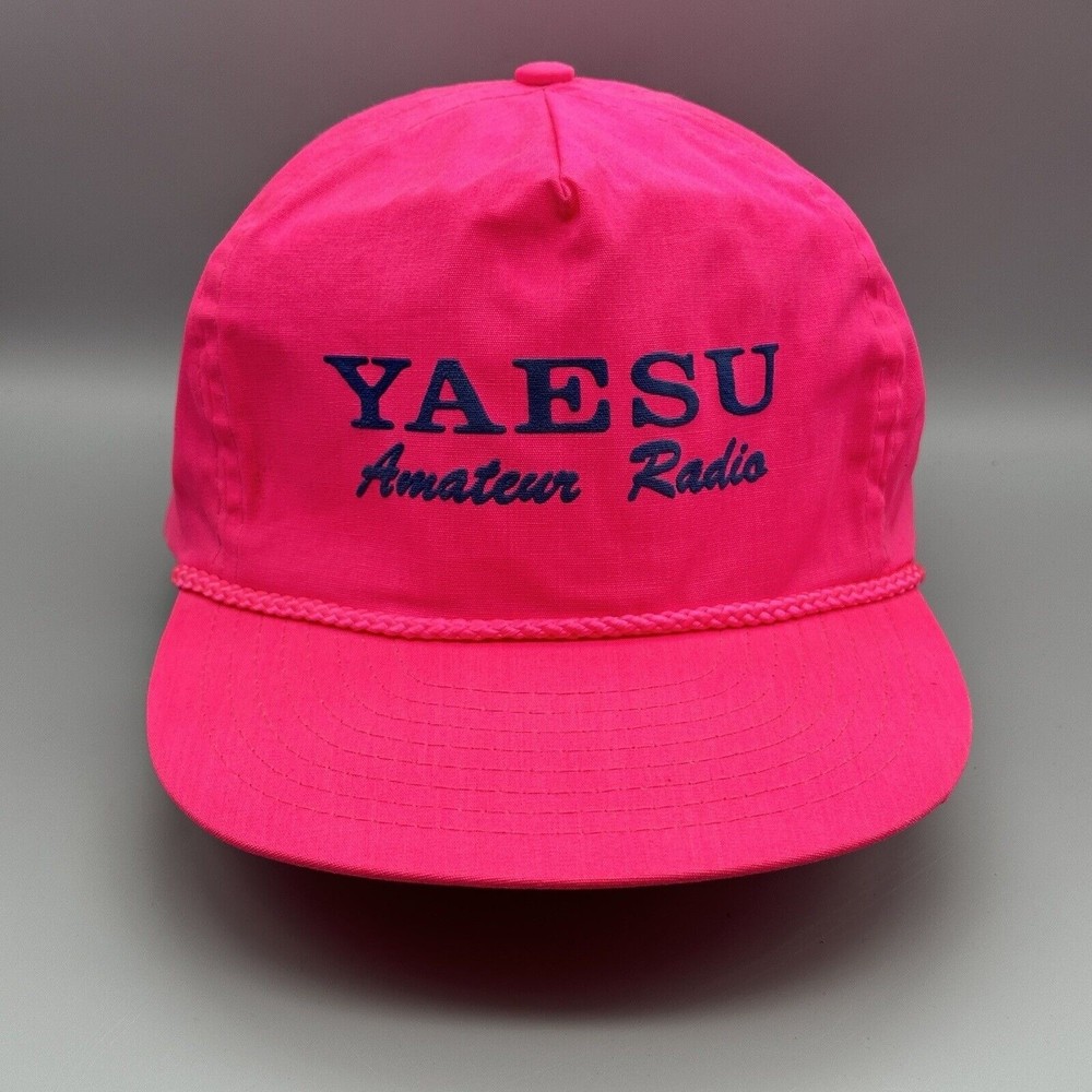 Vintage Size-A-Just YAESU Amateur Radio Hot Pink Rope Hat Made In The USA